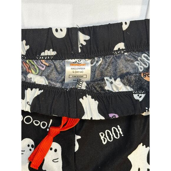 Kids Halloween Pajama Pants Ghost Print Size L (10-12) Black Boo Flame Resistant - Picture 2 of 6